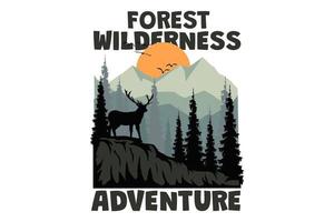 tee shirt forêt sauvage aventure cerf montagne style rétro vintage vecteur