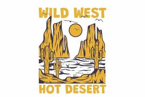 t-shirt rétro wild west désert chaud style vintage dessiné à la main vecteur