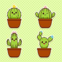 mignonne différent cactus avec expression agrafe art illustration vecteur