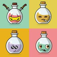 collection de potion bouteilles avec dessin animé visage vecteur illustration.