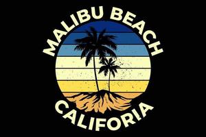 tee shirt malibu beach californie été rétro style vintage vecteur