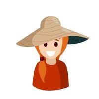 Jeune femme dans à la mode été chapeau. souriant fille. avatar pour le social réseau. femelle personnage. plat dessin animé illustration vecteur