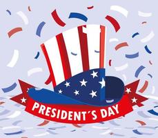 carte de voeux du jour du président, chapeau aux couleurs du drapeau américain vecteur