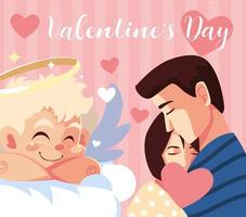 carte de voeux pour la saint valentin, couple amoureux et doux ange cupidon vecteur