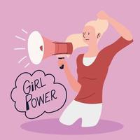 girl power, femme criant à travers un mégaphone vecteur