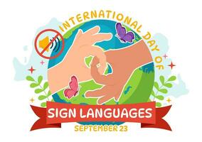 international journée de signe langues vecteur illustration avec gens spectacle main gestes et audition invalidité dans plat dessin animé main tiré modèles