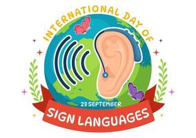 international journée de signe langues vecteur illustration avec gens spectacle main gestes et audition invalidité dans plat dessin animé main tiré modèles