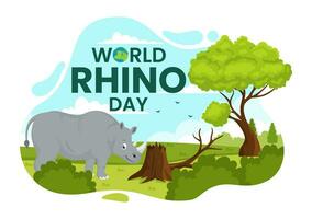 monde rhinocéros journée vecteur illustration sur 22 septembre pour les amoureux et défenseurs de rhinocéros ou animal protection dans plat dessin animé main tiré modèles