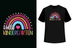 premier journée de école Bonjour Jardin d'enfants prof arc en ciel des gamins T-shirt vecteur