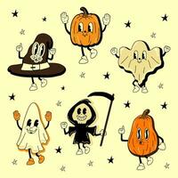 ensemble de Halloween 30s dessin animé mascotte personnage 40 ans, 50 ans, Années 60 vieux animation style. dessin animé de bonne humeur Halloween mascotte vecteur