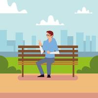 Jeune homme détendu assis sur un banc park vecteur