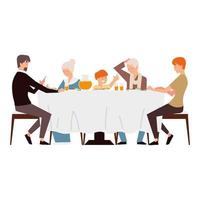 parents, grands-parents et fils ensemble s'assoient à table et dîner vecteur