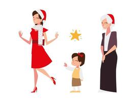 gens de noël, femme grand-mère et fille célébrant la fête de la saison vecteur