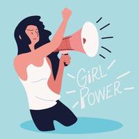 girl power, femme avec mégaphone actif vecteur