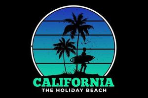 t-shirt californie vacances plage surf été beau design rétro