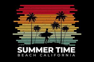 ligne de t-shirt style rétro heure d'été plage californie vecteur