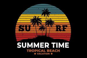 t-shirt heure d'été plage tropicale surf style rétro vecteur