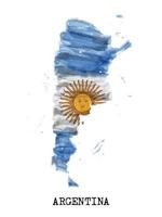 conception de peinture à l'aquarelle du drapeau argentin et forme de carte de pays avec la couleur des éclaboussures. vecteur