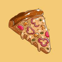 main tiré Pizza dans dessin animé style vecteur