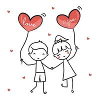 content couple illustration mignonne couple fille et garçon couple dans l'amour couple blague ballon vecteur