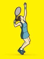 joueur de tennis femme servir action vecteur