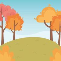 paysage en automne nature scène, colline avec arbres végétation naturelle vecteur