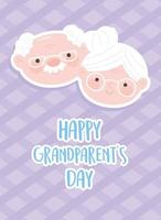 bonne fête des grands-parents, mignonne grand-mère et grand-père visages carte de dessin animé vecteur