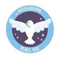 journée internationale de la paix colombe blanche tenant une branche en vol vecteur