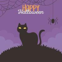 joyeux halloween, chat noir et araignée araignée nuit tour ou friandise fête vecteur