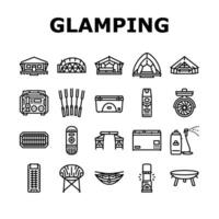 glamping tente la nature luxe Icônes ensemble vecteur