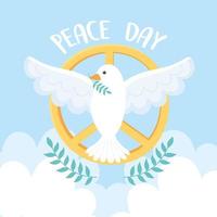 pigeon de la journée internationale de la paix avec emblème d'or de branche vecteur