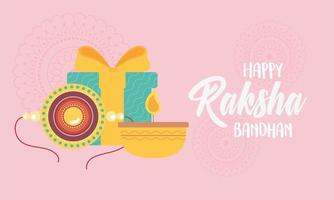 raksha bandhan, bracelet bougie et cadeau, relation frères et soeurs festival indien vecteur