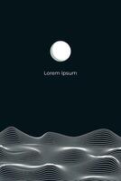 linéaire abstrait montagnes vagues sur foncé arrière-plan, lune plus de ondulé linéaire collines toile de fond. asiatique motifs. vecteur bannière