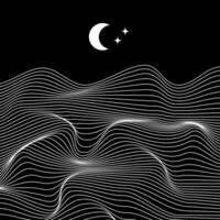 linéaire abstrait montagnes vagues sur foncé arrière-plan, lune plus de ondulé linéaire collines toile de fond. asiatique motifs. vecteur bannière