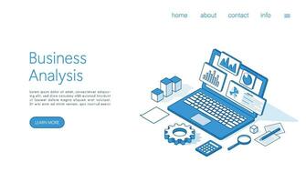 atterrissage page modèle affaires une analyse concept illustration. isométrique vecteur. vecteur