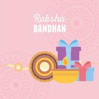 raksha bandhan, bracelet bougie et coffrets cadeaux avec mandalas d'amour frères et soeurs événement indien vecteur