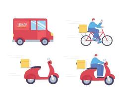 service de livraison en ligne, camion vélo scooter homme smartphone, transport rapide et gratuit, expédition de commande vecteur