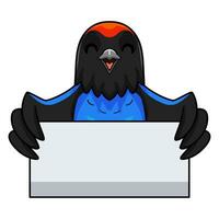 mignonne bleu manakin oiseau dessin animé en portant Vide signe vecteur