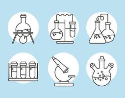 flacons de verrerie chimique expérimenter des réactions style de ligne scientifique vecteur