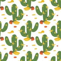 sans couture modèle de coloré cactus dans le désert. cactus répéter le Contexte imprimer. sauvage Ouest motifs, interminable texture avec cactus, montagnes. vecteur illustration dans rétro minimalisme style