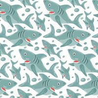 une modèle avec une dessin animé requin nager dans différent directions. beaucoup de bleu les requins sur une blanc Contexte. impression sur textiles et papier, enfants illustration vecteur