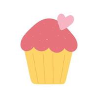 cupcake avec coeur amour et romance en style cartoon vecteur