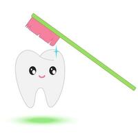 mignonne dent avec sourire. en bonne santé dent concept vecteur illustration. kawaii dent et brosse isolé sur blanc Contexte