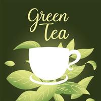 thé vert avec une tasse et des feuilles de conception vectorielle vecteur
