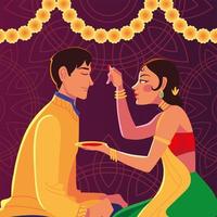 heureux bhai dooj avec la conception de vecteur de dessin animé indien homme et femme