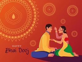 heureux bhai dooj avec la conception de vecteur de dessin animé indien homme et femme