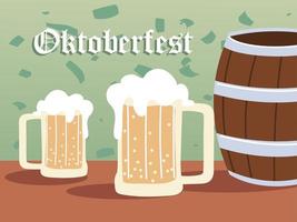 verres à bière oktoberfest et conception de vecteur de baril