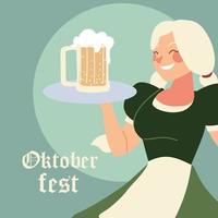 caricature de femme oktoberfest avec un tissu traditionnel et un dessin vectoriel de bière