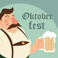 dessin animé homme oktoberfest avec tissu traditionnel et dessin vectoriel de bière