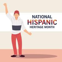 mois du patrimoine hispanique national avec dessin animé homme latin avec dessin vectoriel de chapeau